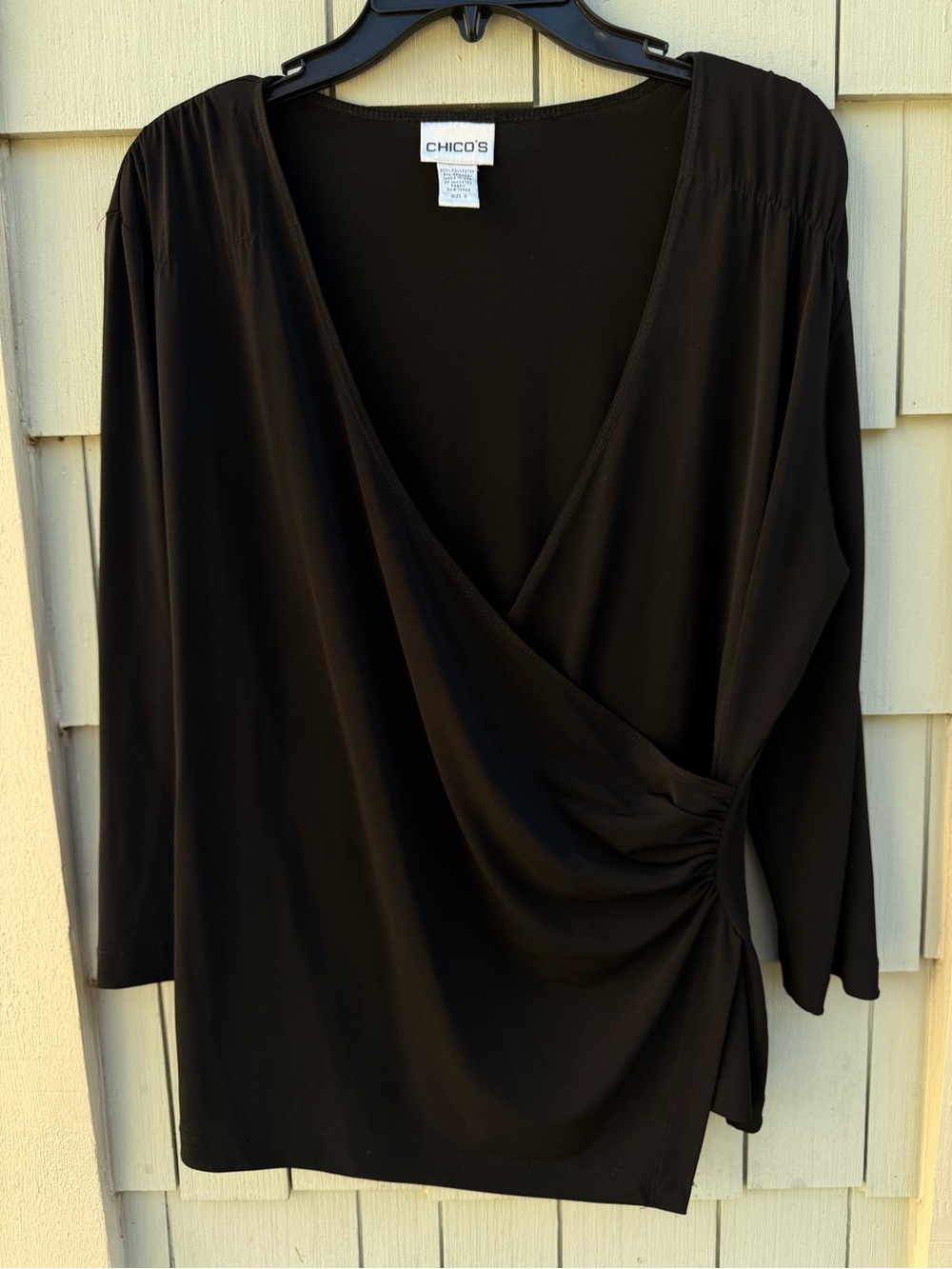 Chico's Black Wrap-Style Long Sleeve Top